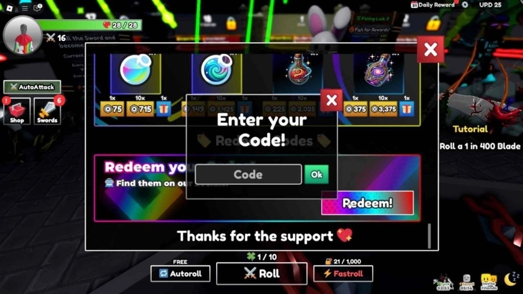 Redeeming Process for Roblox Dungeon RNG Codes