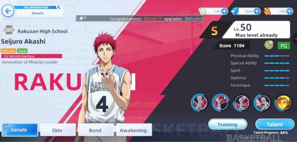 Kuroko's Basketball Street Rivals Seijuro Akashi: Player Overview