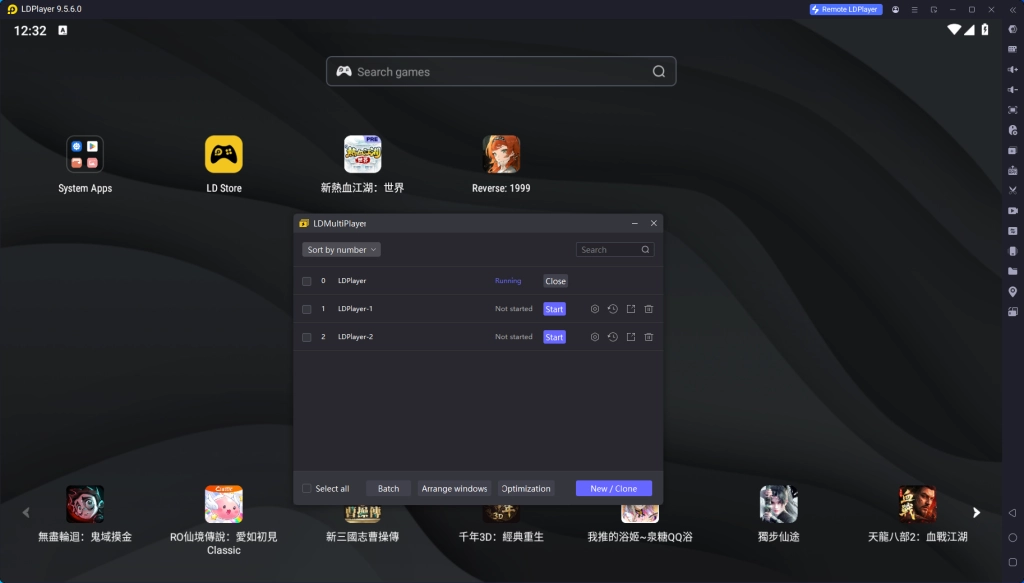 A screenshot demonstrating how to use the LDPlayer emulator and its Synchronizer tool to manage multiple game instances simultaneously for faster rerolling.