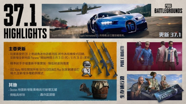 《絕地求生》版本 37.1 更新上線，BUGATTI超跑登陸絕地戰場！