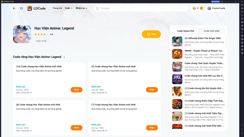 Full bộ code Học Viện Anime: Legend - Hướng dẫn cách nhập chi tiết