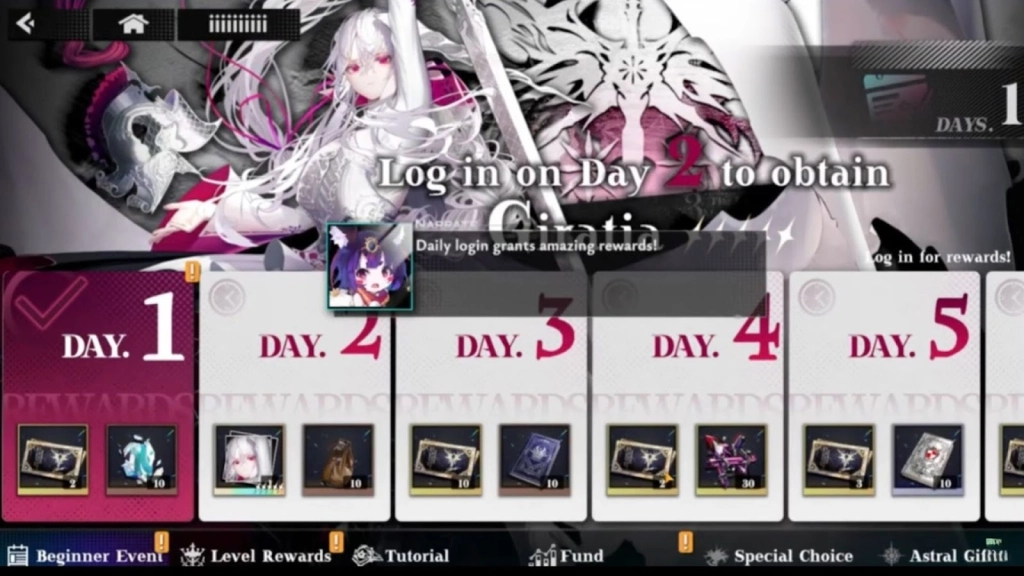 Log in Rewards in Mirren: Star Legends