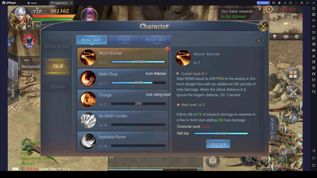 Upgrade the Skills of the Character Upgrade the Skills of the Character