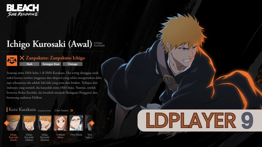 Ilustrasi karakter Ichigo Kurosaki (Awal) dengan rambut oranye.
