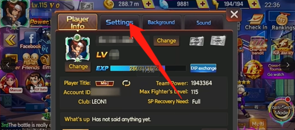  Tap the Setting button.