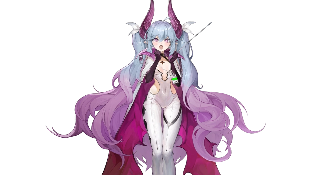 Karakter Chaos Zero Nightmare: Serithea dengan tanduk, jubah, dan rambut ungu.