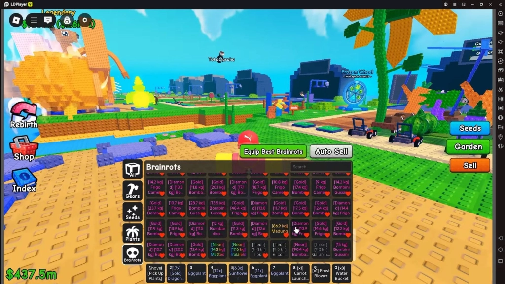 Daftar brainrots yang tersedia di Roblox: Plants vs Brainrots dengan uang $437.5m di kantong.