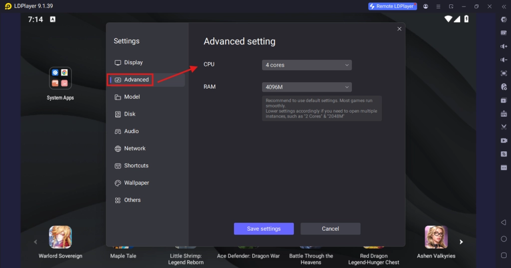 Resolution, CPU and RAM Settings Resolution, CPU and RAM Settings