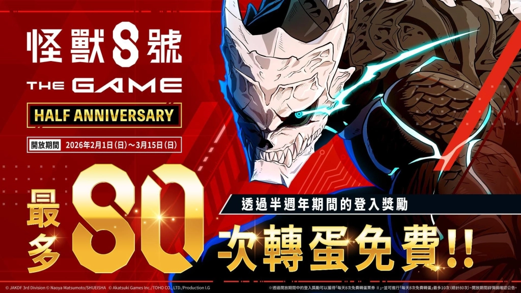 總獎勵高達 3 萬次元晶！「怪獸 8號 THE GAME」半週年慶典開跑，怪獸 8 號全新形態霸氣解禁！