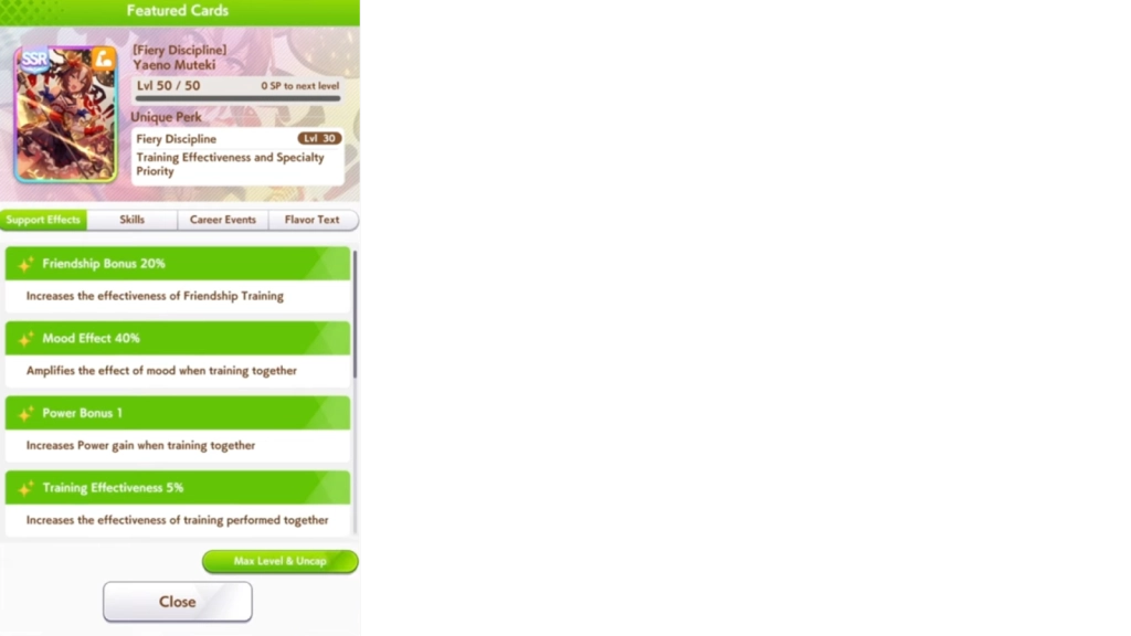 SSR Yaeno Muteki Support Card Bonuses