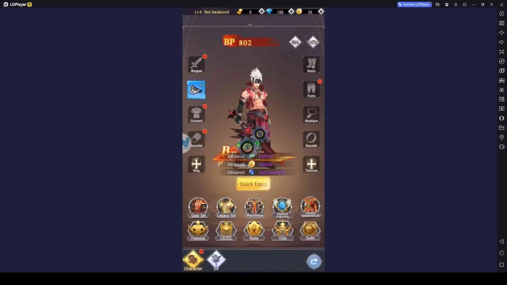 Equip Items and Weapons for Battle Power