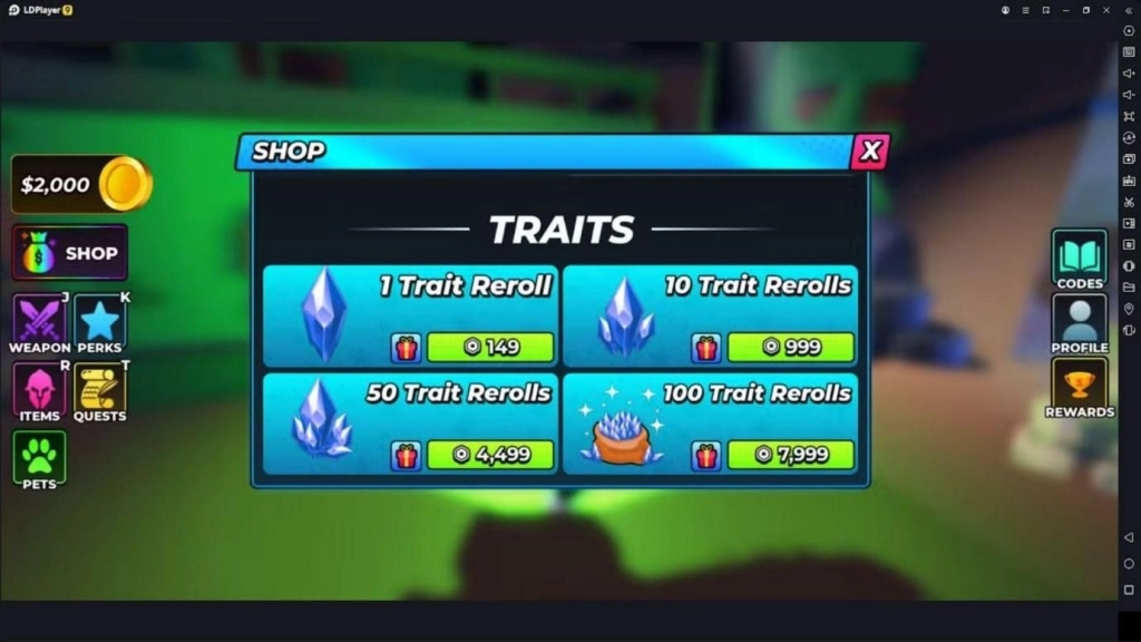 Empat pilihan traits di shop Roblox Hunty Zombie