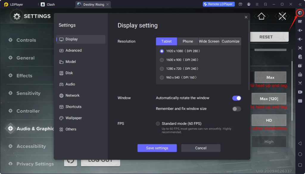 Emulator settings