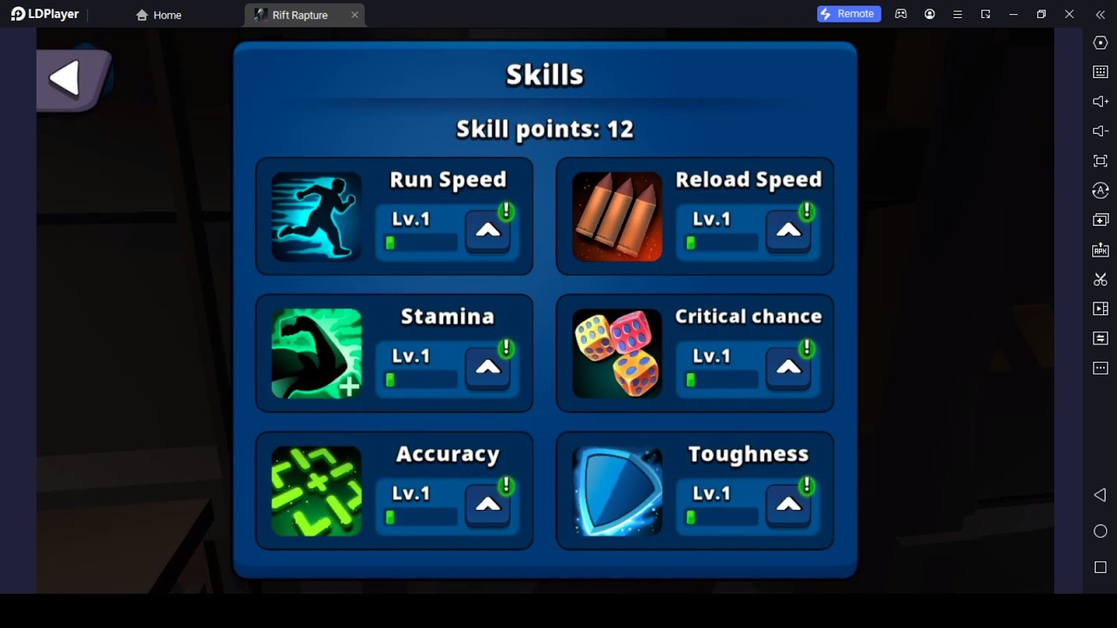 Skill upgrades in Rift Rapture