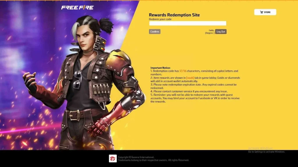 Resgatar códigos de presente do Free Fire
