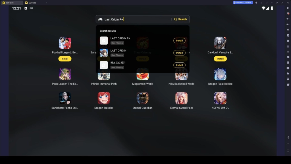 Search and Install Last Origin R+ on LDPlayer