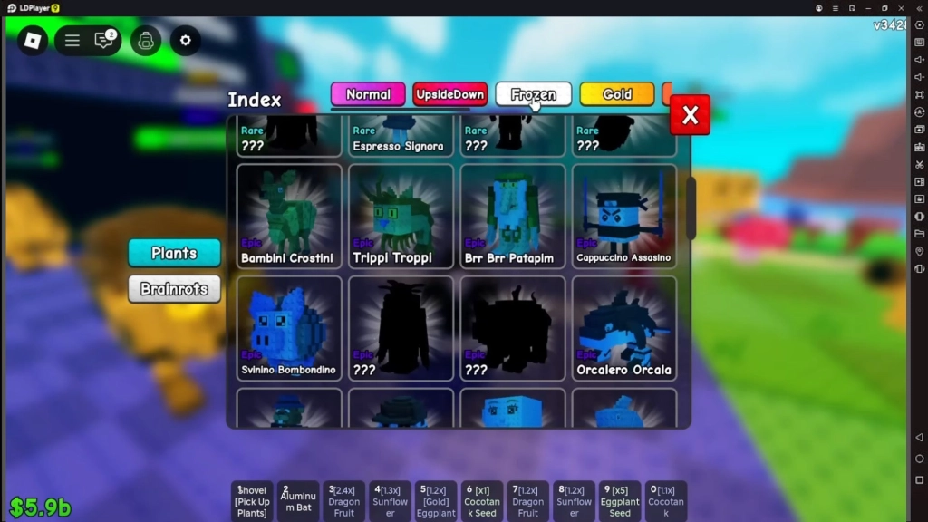 Indeks brainrots yang dalam versi frozen atau beku dan tampak banyak yang sudah dikoleksi.