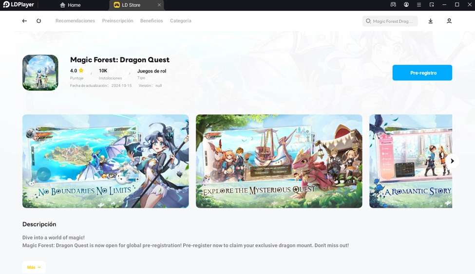 Preregistro de Magic Forest Dragon Quest