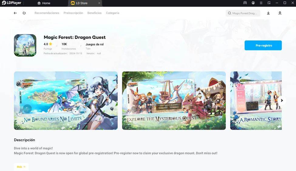 Preregistro de Magic Forest Dragon Quest