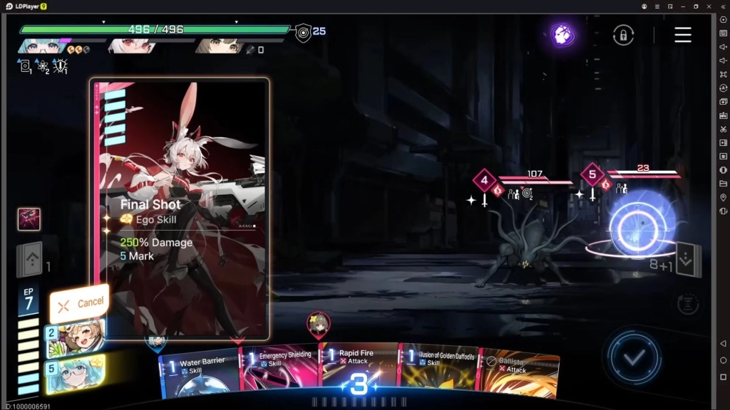 Karakter Chaos Zero Nightmare sedang memilih skill Final Shot.