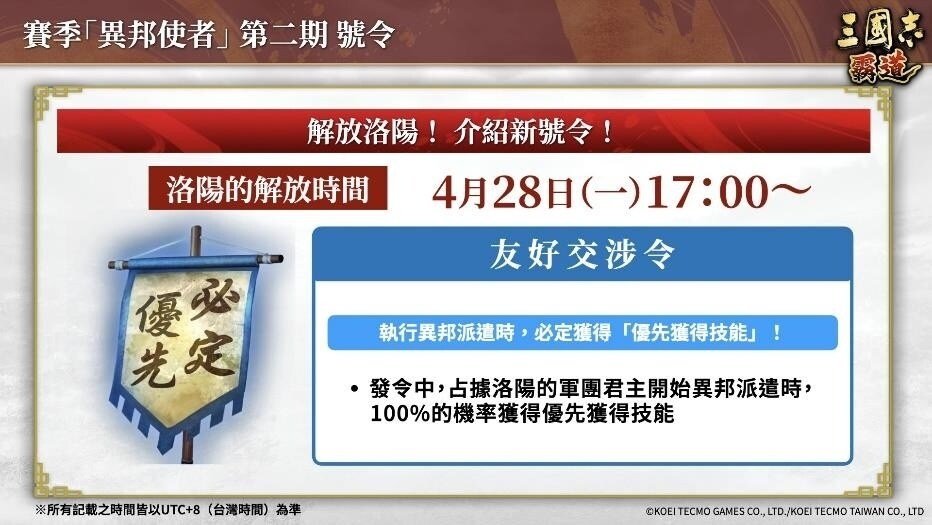 『三國志霸道』新賽季「異邦使者」第二期開幕！實施全新LR武將「公孫瓚」・「吳起」登場的4月更新