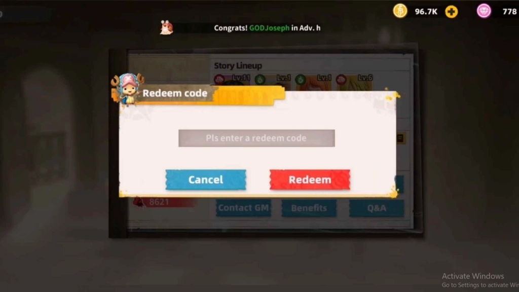 Redeeming Process for the Codes in Pirates Of Wano