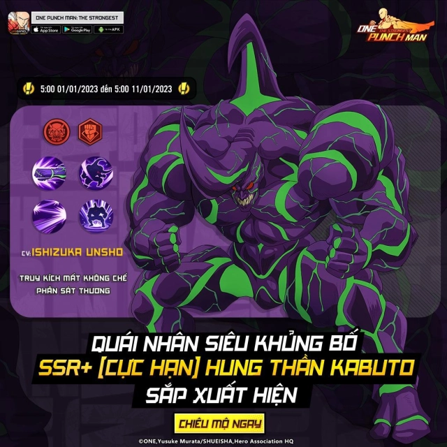 『HƯỚNG DẪN』Chi Tiết KABUTO SSR+ One Punch Man The Strongest & cách tải game trên PC