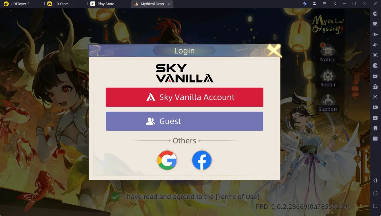 Mythical Odyssey Login Options