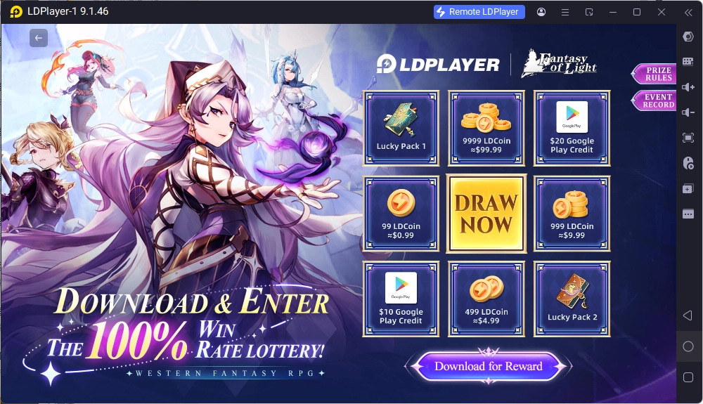 Fantasy of Light Official Launch: LDGame Exclusive First Top-up Bonus & 20% Off Coupon!