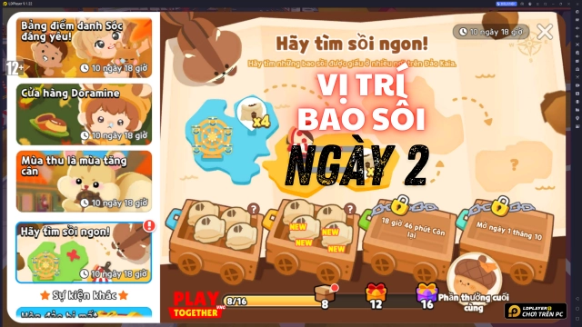 Play Together - VNG: Hướng dẫn vị trí thu thập bao sồi ngày 2