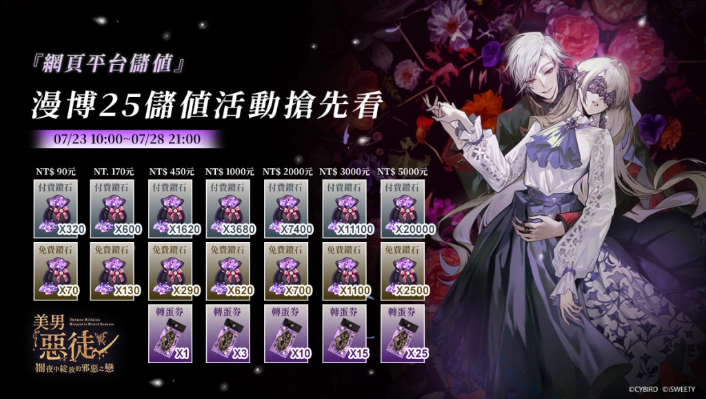 《美男惡徒－闇夜中綻放的邪惡之戀》雙平台正式上市！ 立即展開屬於妳的禁忌之戀吧