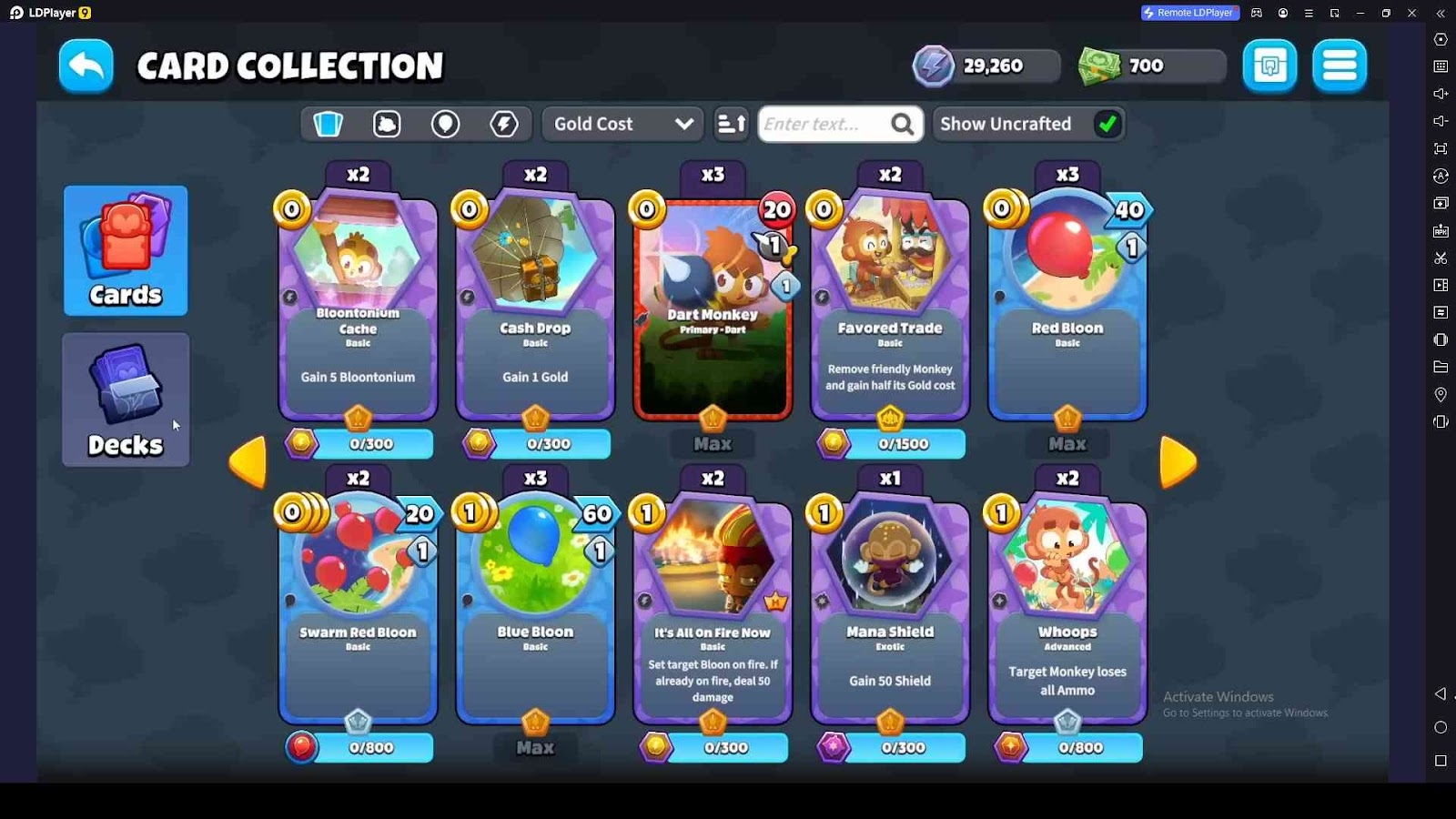 Cards in Bloons Card Storm