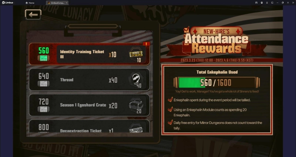 Limbus Company First Mini Event - How to Obtain All of The Rewards