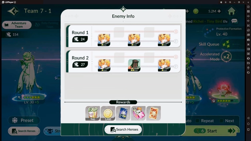 Informasi musuh dan hadiah pada misi level 7-1 dalam game Seven Knights Rebirth.