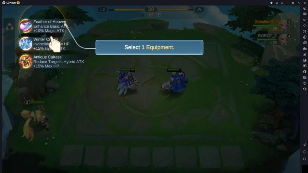 Pemain di Magic Chess: Go Go untuk memilih satu dari tiga equipment untuk menambah status hero jika dipakai.