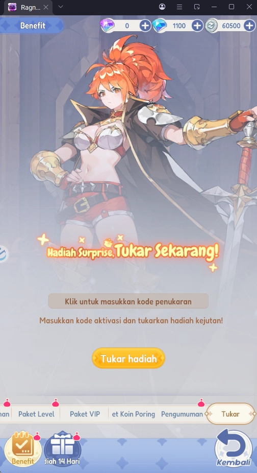 Tekajn tombol tukar hadiah untuk mendapat hadiah