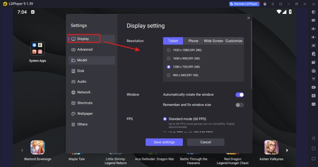 Resolution, CPU and RAM Settings Resolution, CPU and RAM Settings