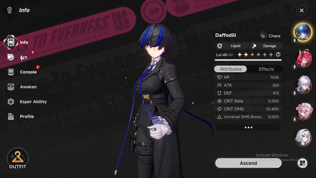 Neverness to Everness Daffodill Build Stats Priorities