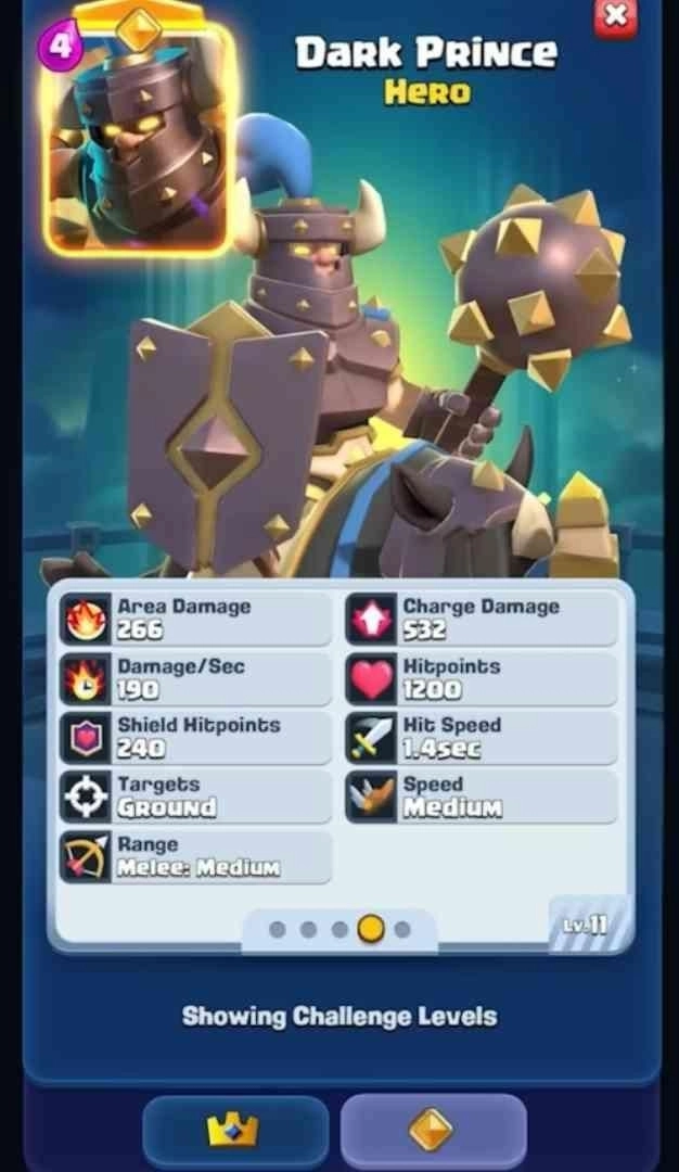 Clash Royale Hero Dark Prince Stats