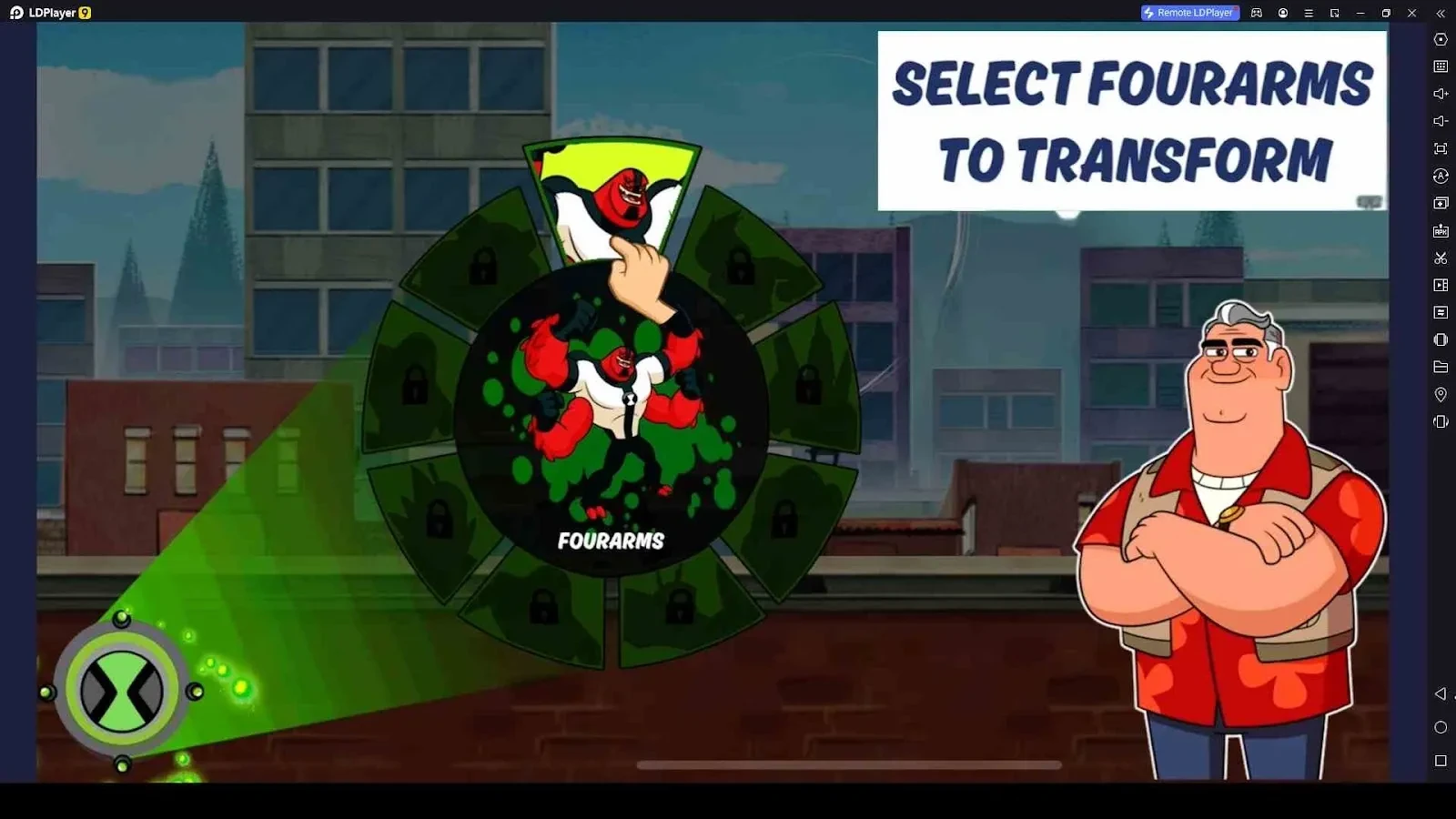 Selecting an Alien for the Ben 10: Alien Run Gameplay