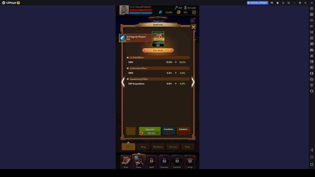 Upgrade the Gear and Spells and Enhance the Character