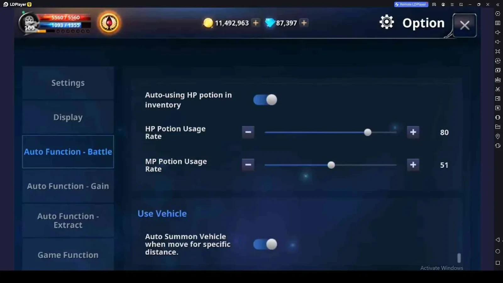 Turn on the Auto Summon Vehicle Option