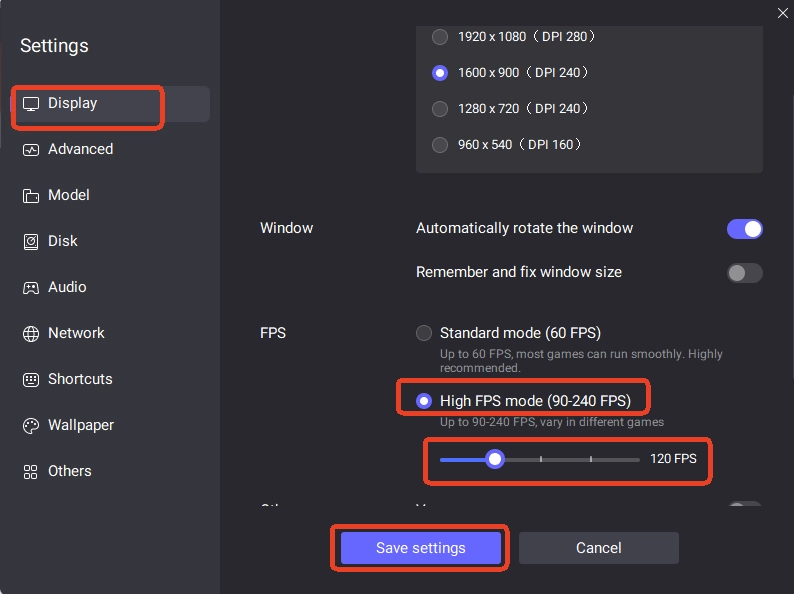 Display settings