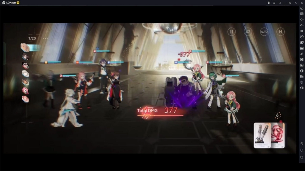 Tampilan game Dragon Raja saat bertarung melawan musuh dengan tampilan damage sebesar 377.