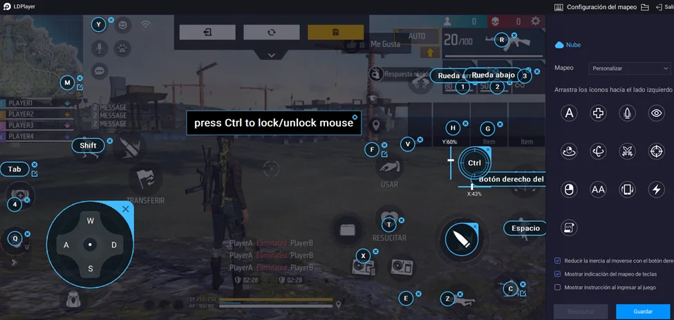 Configuración de teclas de habilidades (mapeo Free Fire)
