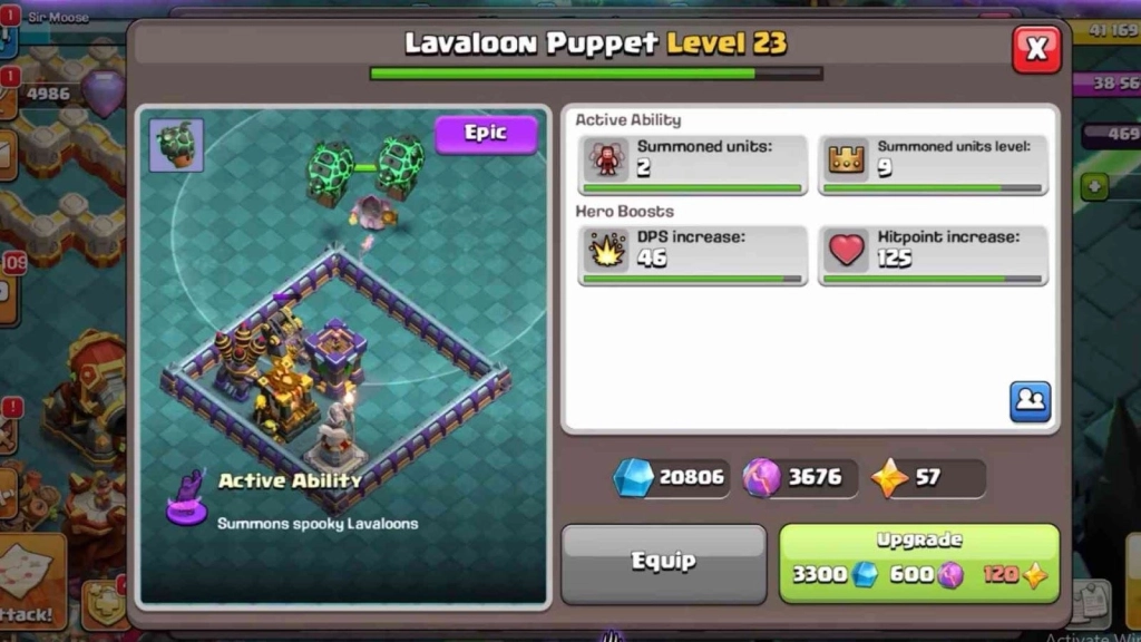 Stats and Upgrade Path of Lavaloon Puppet