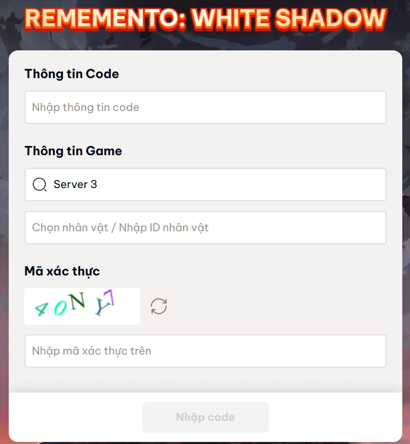 Full bộ code Rememento: White Shadow - Hướng dẫn cách nhập chi tiết
