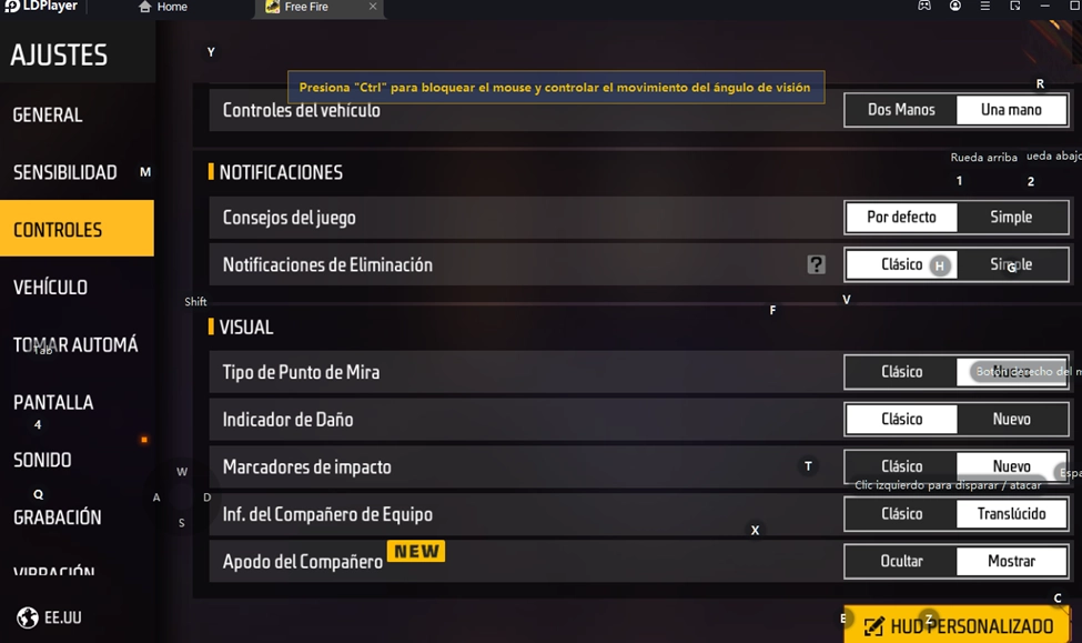 Configuración de teclas de habilidades (mapeo Free Fire)