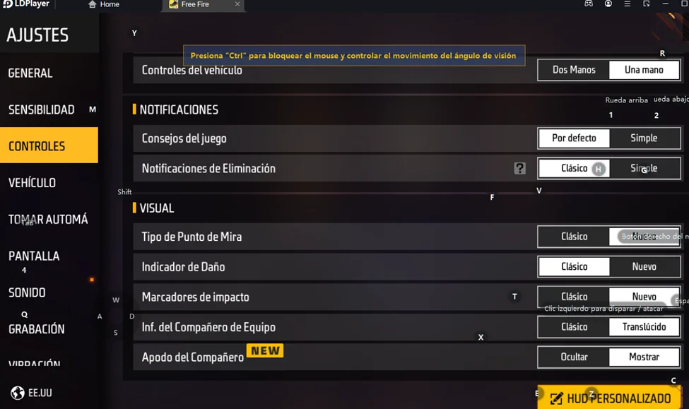 Configuración de teclas de habilidades (mapeo Free Fire)