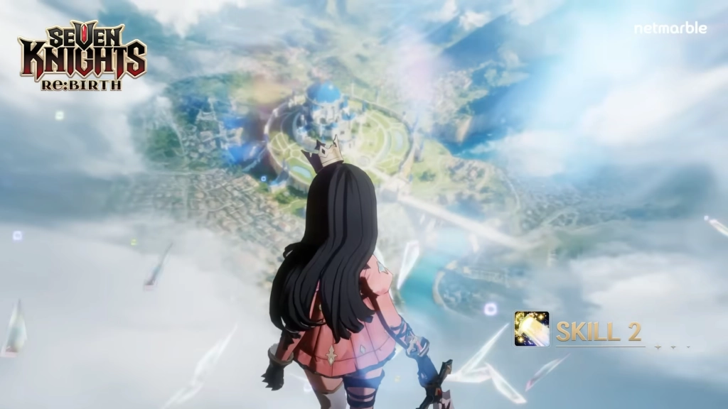 Karakter Elyssia Seven Knights Re: Birth menggunakan skill Starfall.